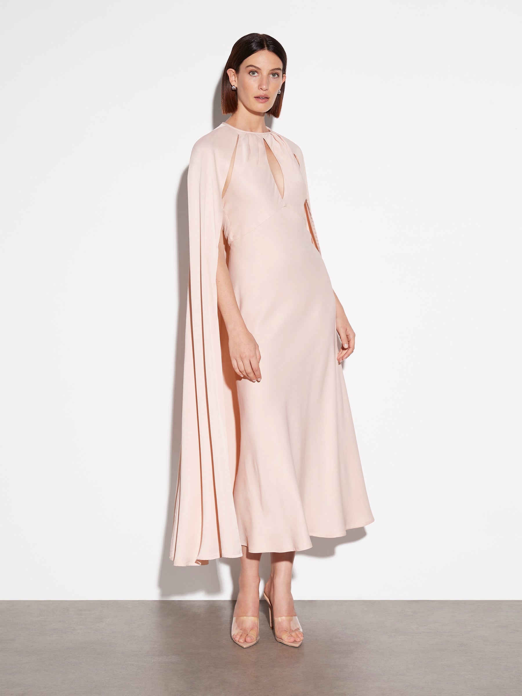 Blush pink cape outlet dress